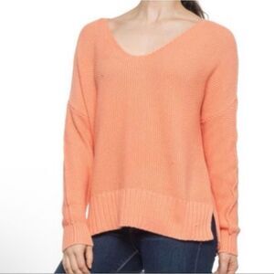 ✨Lucky Brand V-Neck Rust Orange Sz Medium Sweater Popcorn Knit✨